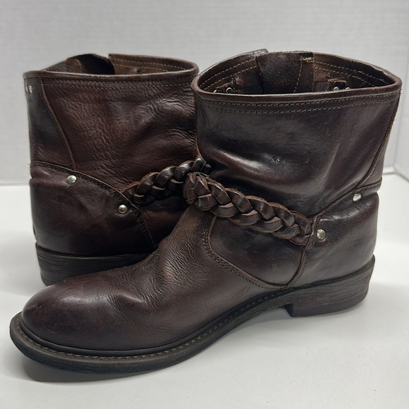 Golden Goose Biker Low Buckle Western Boot Leather Braided Brown Size 39 38 READ - Picture 7 of 11